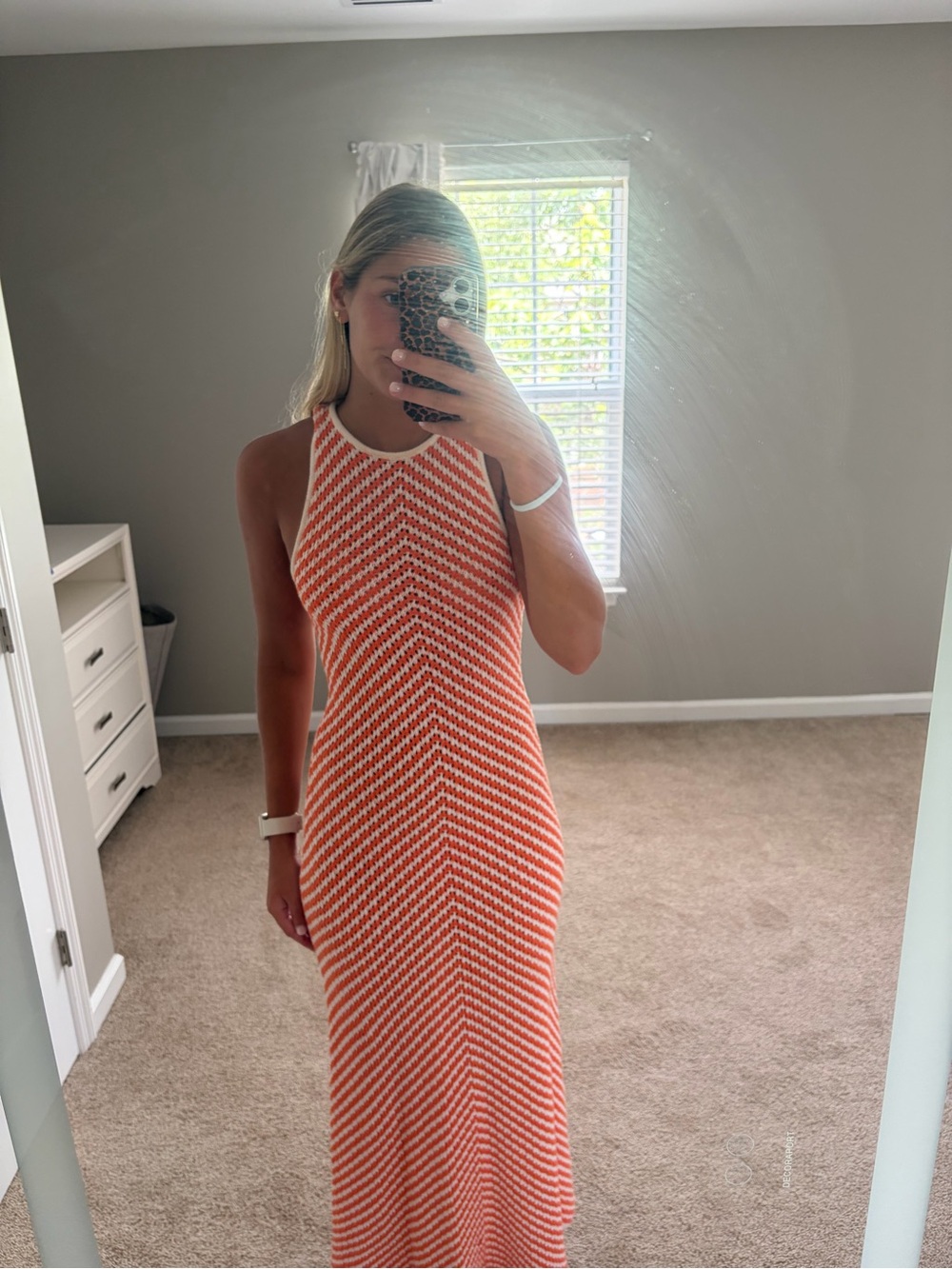Zara orange and white knit maxi dress